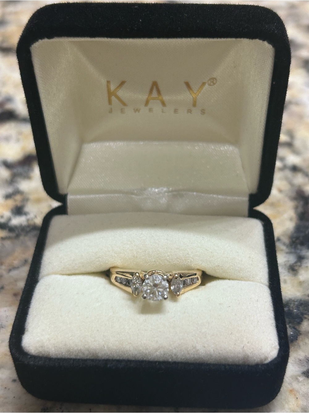 Kay Jewelers Gold Ring with White Center and Side Stones